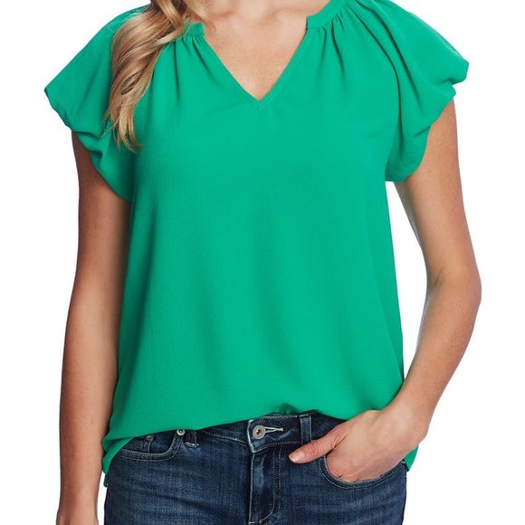 CeCe Tops - CeCe Green Bubble Short Sleeve Blouse